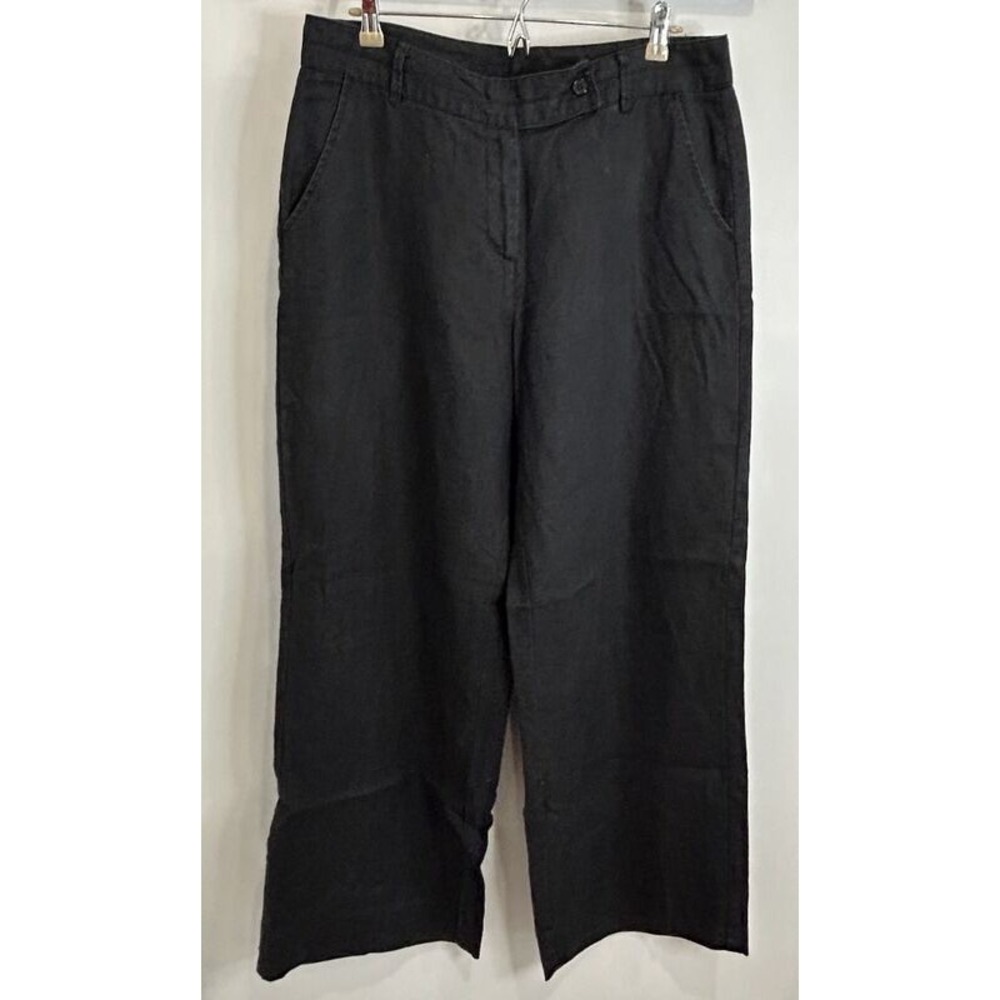 Long Tall Sally Womens 100% Linen Wide Leg Pants Black 33" Inseam Size 10